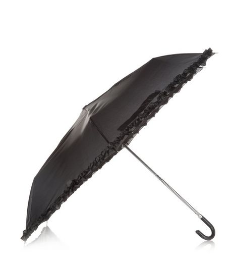Black Frill Trim Umbrella | New Look