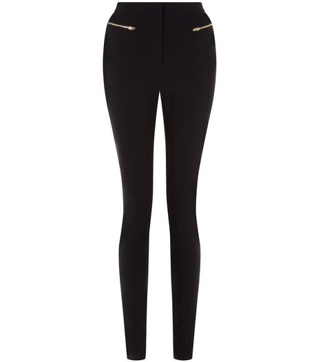 Tall Black Zip Side Bengaline Slim Trousers | New Look