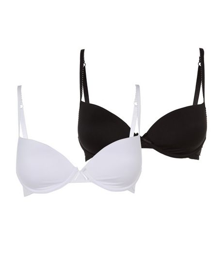 Teens 2 Pack Black and White Soft Wired Bras | New Look