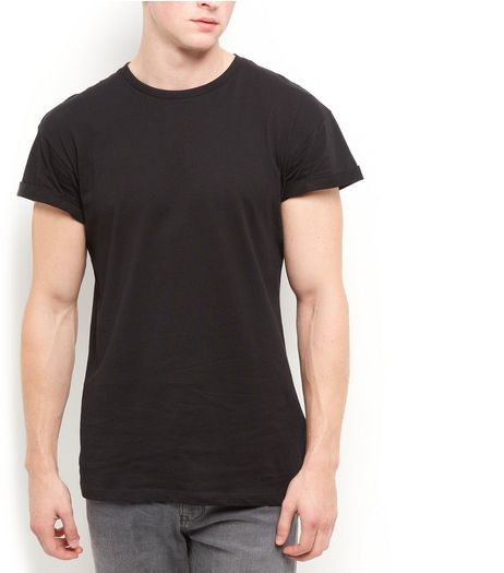 Black Roll Sleeve T-shirt | New Look
