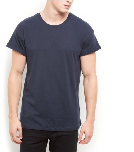 Navy Roll Sleeve T-Shirt | New Look