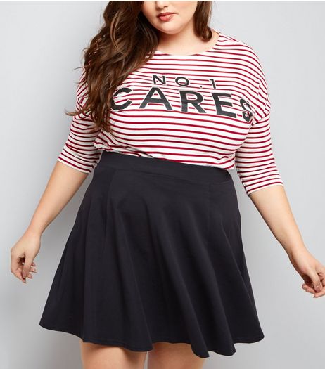 Curves Black Flounce Skater Skirt | New Look