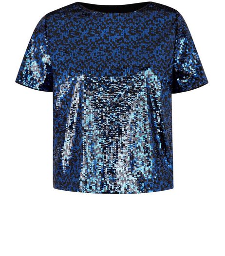 Navy Sequin T-Shirt | New Look