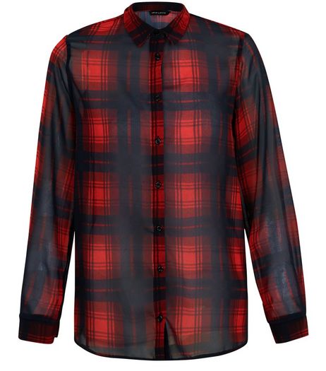 Red Chiffon Check Long Sleeve Shirt | New Look