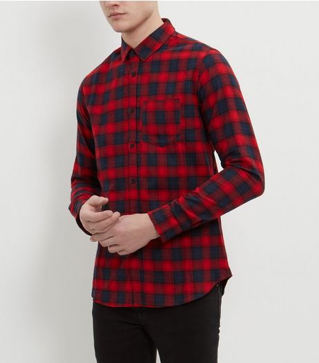 Navy and Red Long Sleeve Check Shirt | New Look