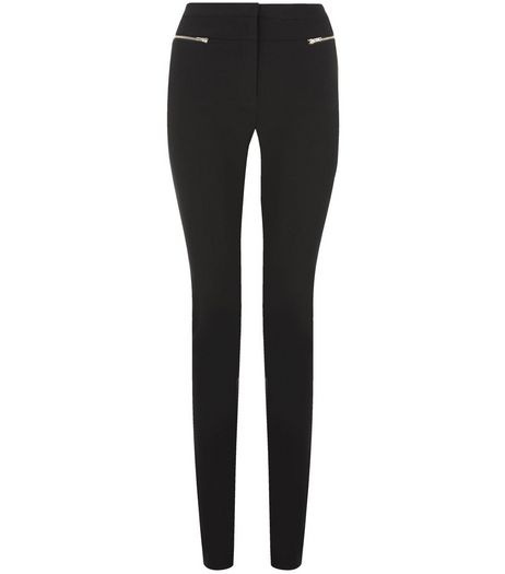 Tall 38in Black Double Zip Slim Leg Bengaline Trousers | New Look
