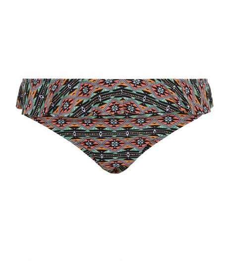 Plus Size Green Tribal Print Flounce Bikini Bottoms | New Look