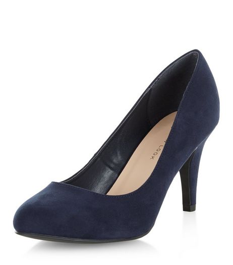 Wide Fit Navy Mid Heels | New Look