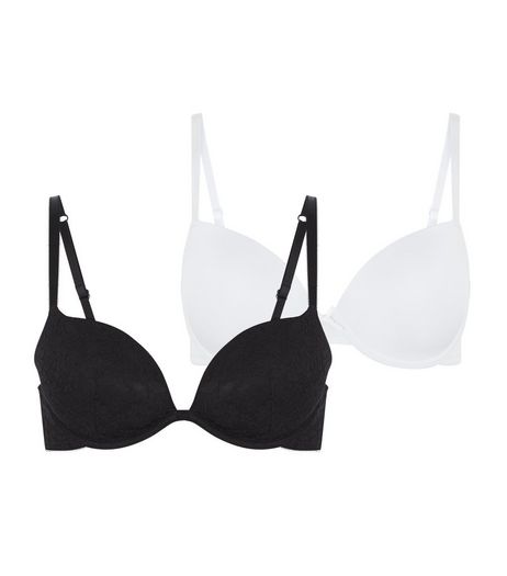 2 Pack Black and White Floral Lace Push Up Bras | New Look