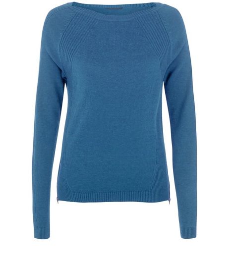 Navy Ribbed Zip Hem Jumper | New Look