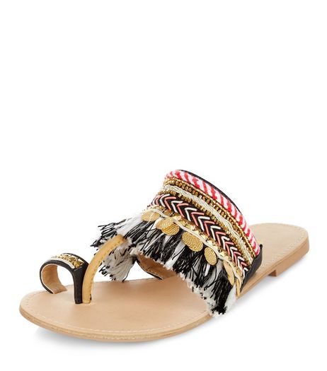 Multicoloured Coin Fringed Sandals | New Look