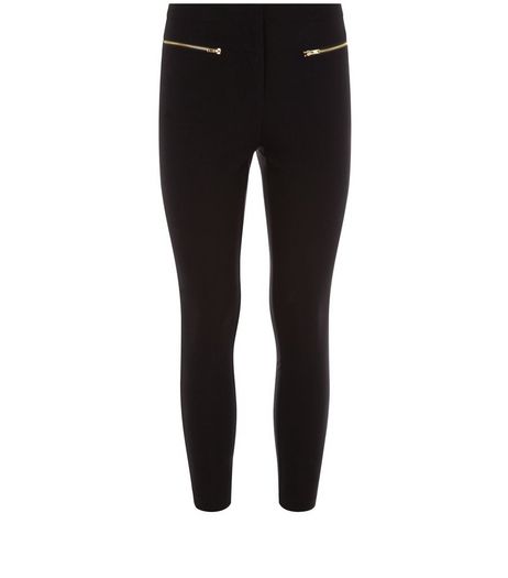 Petite Black Zip Front Bengaline Trousers | New Look