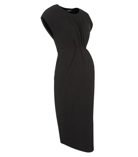 Maternity Black Pleated Front Cap Sleeve Dress | New Look