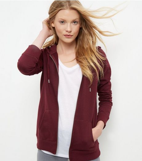 Dark Red Basic Zip Up Hoodie | New Look