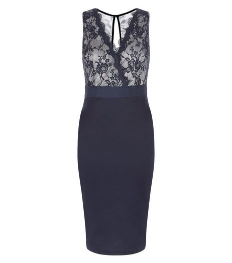 AX Paris Navy Lace Wrap Front Midi Dress | New Look