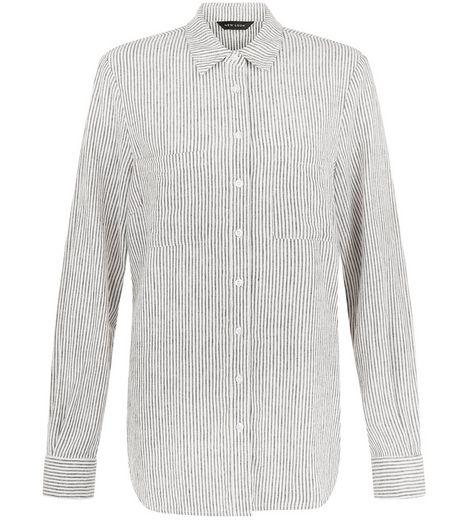 White Linen Stripe Dip Back Shirt | New Look