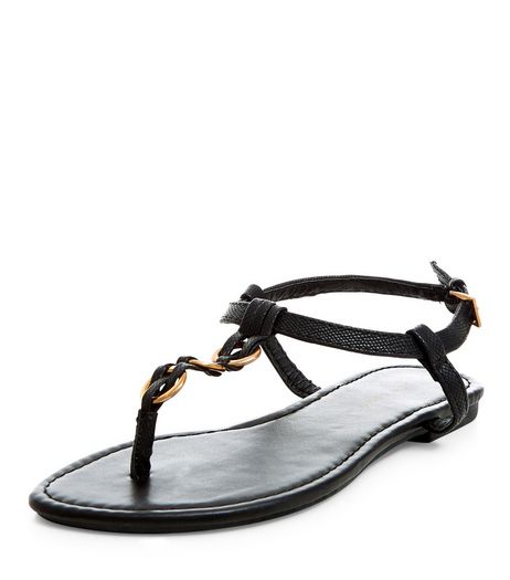 Black Woven Hoop Sandals | New Look