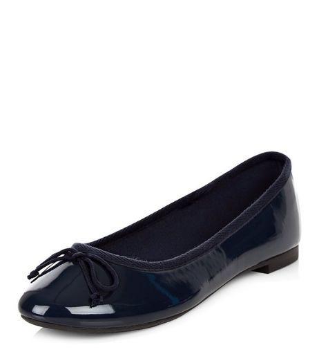 Navy Patent Ballet Pumps | New Look