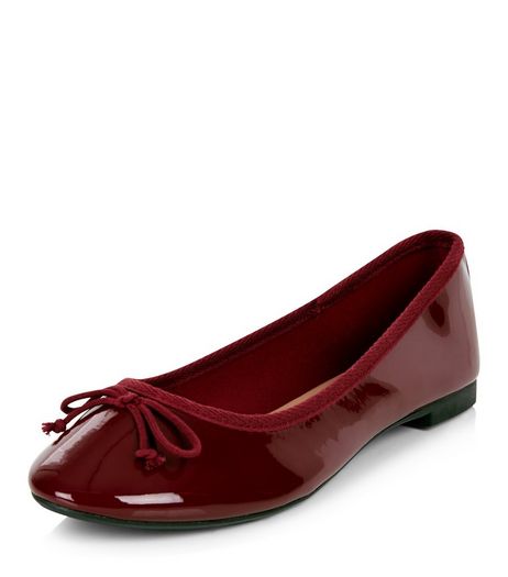 Burgundy Patent Ballet Pumps | New Look