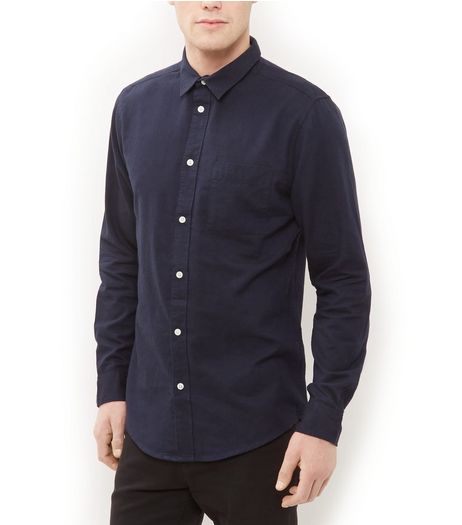 Navy Twill Long Sleeve Shirt | New Look