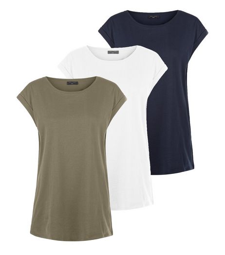 Tall 3 Pack Green White and Navy Boyfriend T-Shirts | New Look