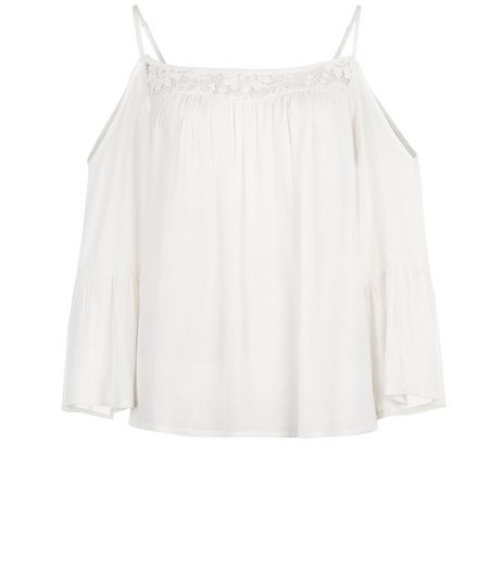 Influence Cream Lace Trim Cold Shoulder Top | New Look