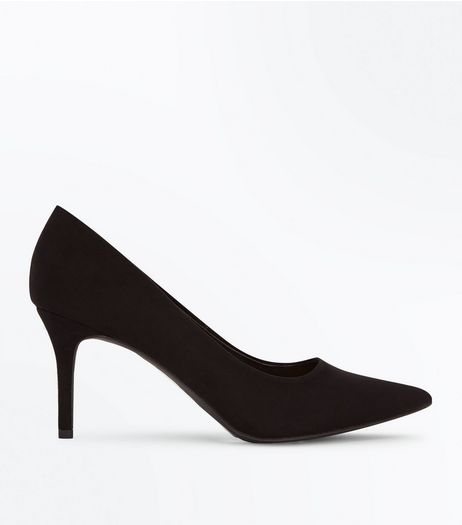 Black Pointed Mid Heel Court Shoes | New Look