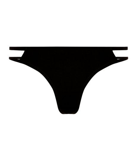 Black Strappy Side Thong | New Look