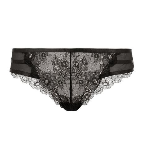 Black Strappy Back Lace Brazilian Briefs | New Look