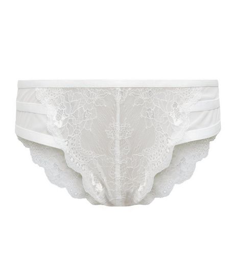 Cream Strappy Back Lace Brazilian Briefs | New Look