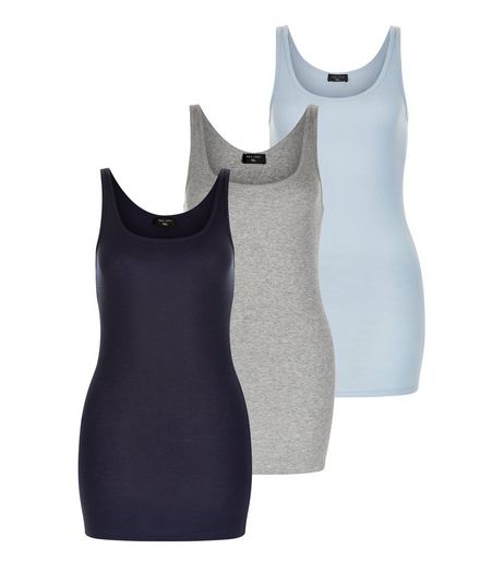 Tall 3 Pack Blue Navy and Grey Vests | New Look