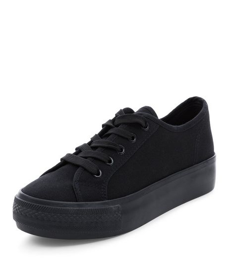 Black Lace Up Flatform Plimsolls | New Look