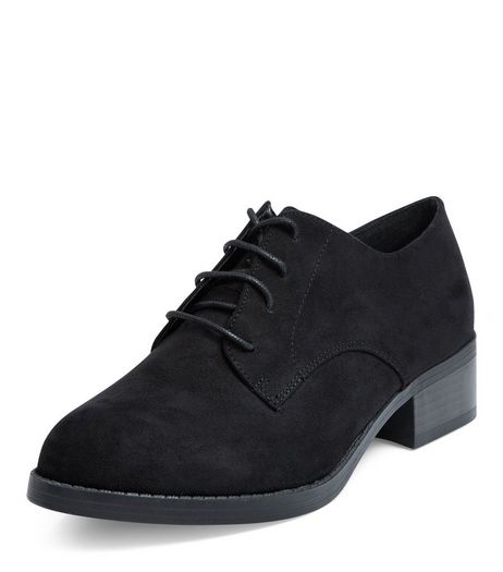 Wide Fit Black Suedette Block Heel Brogues | New Look