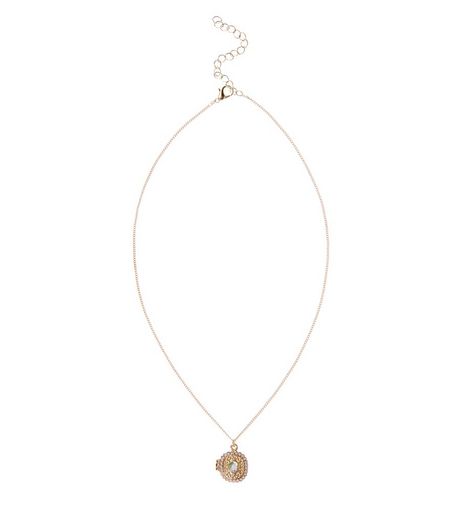 Gold Diamante Locket Pendant Necklace | New Look
