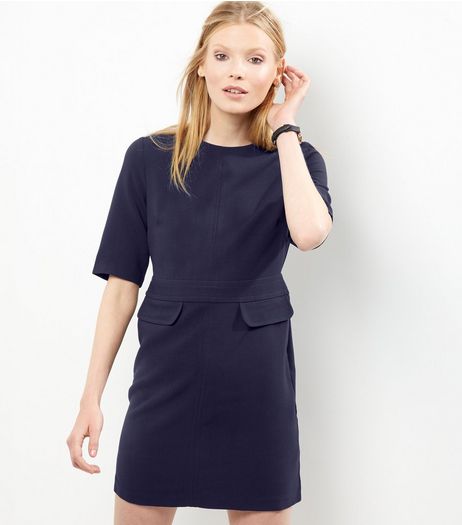 Black Short Sleeve Double Flap Pocket A-Line Dress | New Look