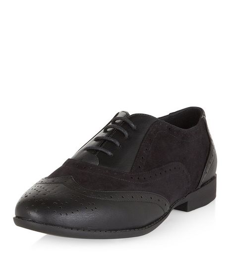 Wide Fit Black Embossed Brogues | New Look