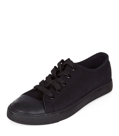 Black Basic Lace Up Plimsolls | New Look
