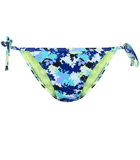 Blue Floral Print Tie Side Bikini Bottoms | New Look