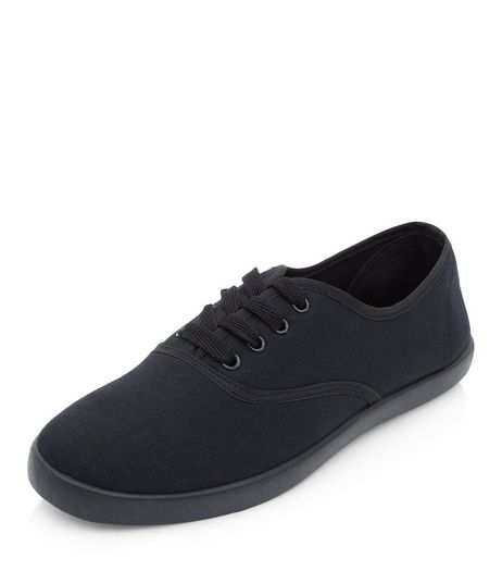 Black Basic Lace Up Plimsolls | New Look