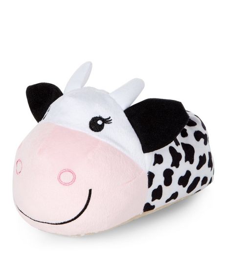 Teens White Cow Slippers | New Look