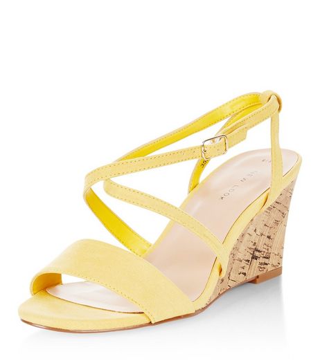 Yellow Cross Strap Wedges | New Look