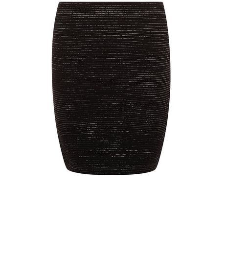 Black Ribbed Metallic Mini Skirt | New Look