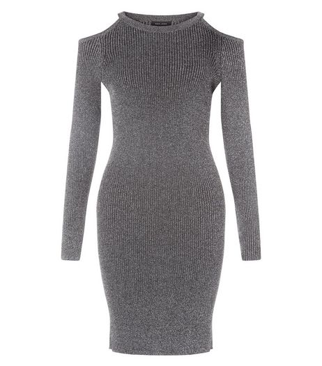 Black Metallic Cold Shoulder Dress | New Look