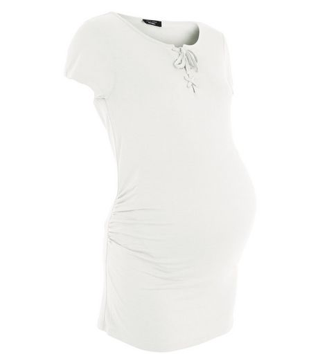Maternity Cream Lace Up Front T-Shirt | New Look
