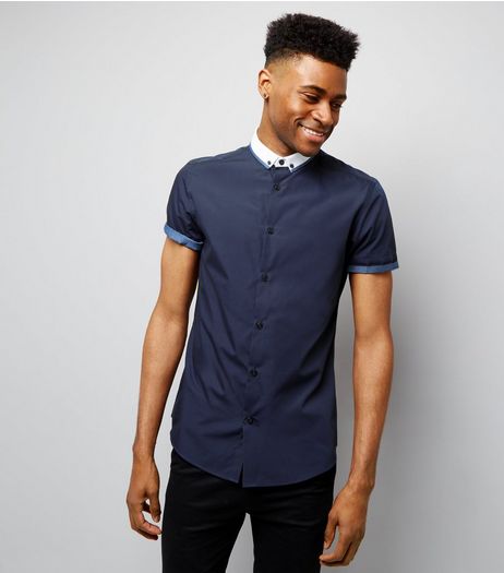 Navy Contrast Trim Short Sleeve Shirt | New Look