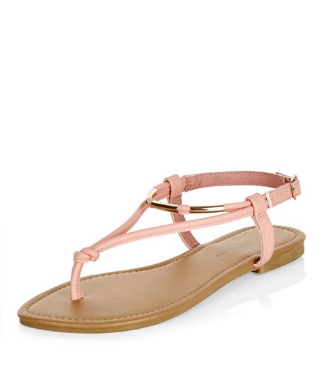 Wide Fit Coral Metal Knot Sandals | New Look
