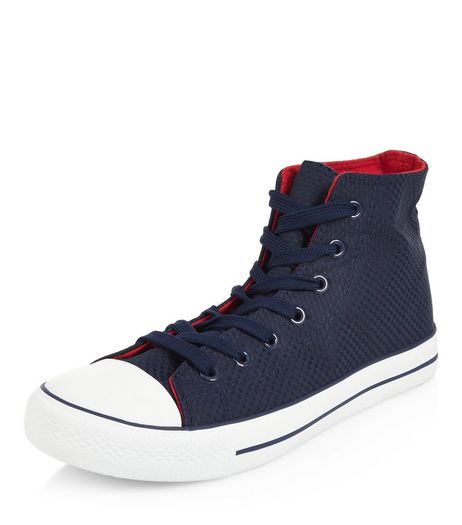 Navy Waffle Hi Top Plimsolls | New Look