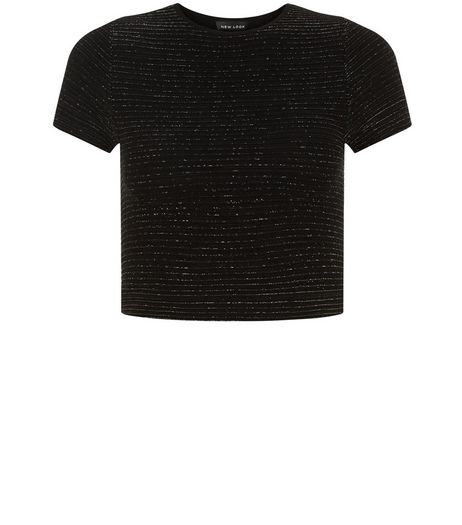 Black Ribbed Metallic Crop Top | New Look
