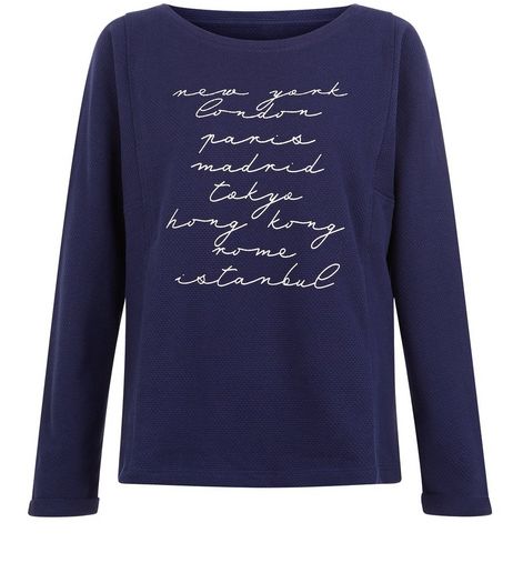 JDY Navy New York London Print Top | New Look