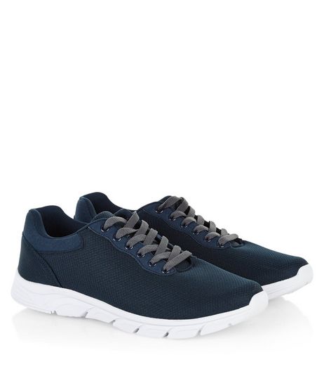 Navy Lace Up Mesh Trainers | New Look